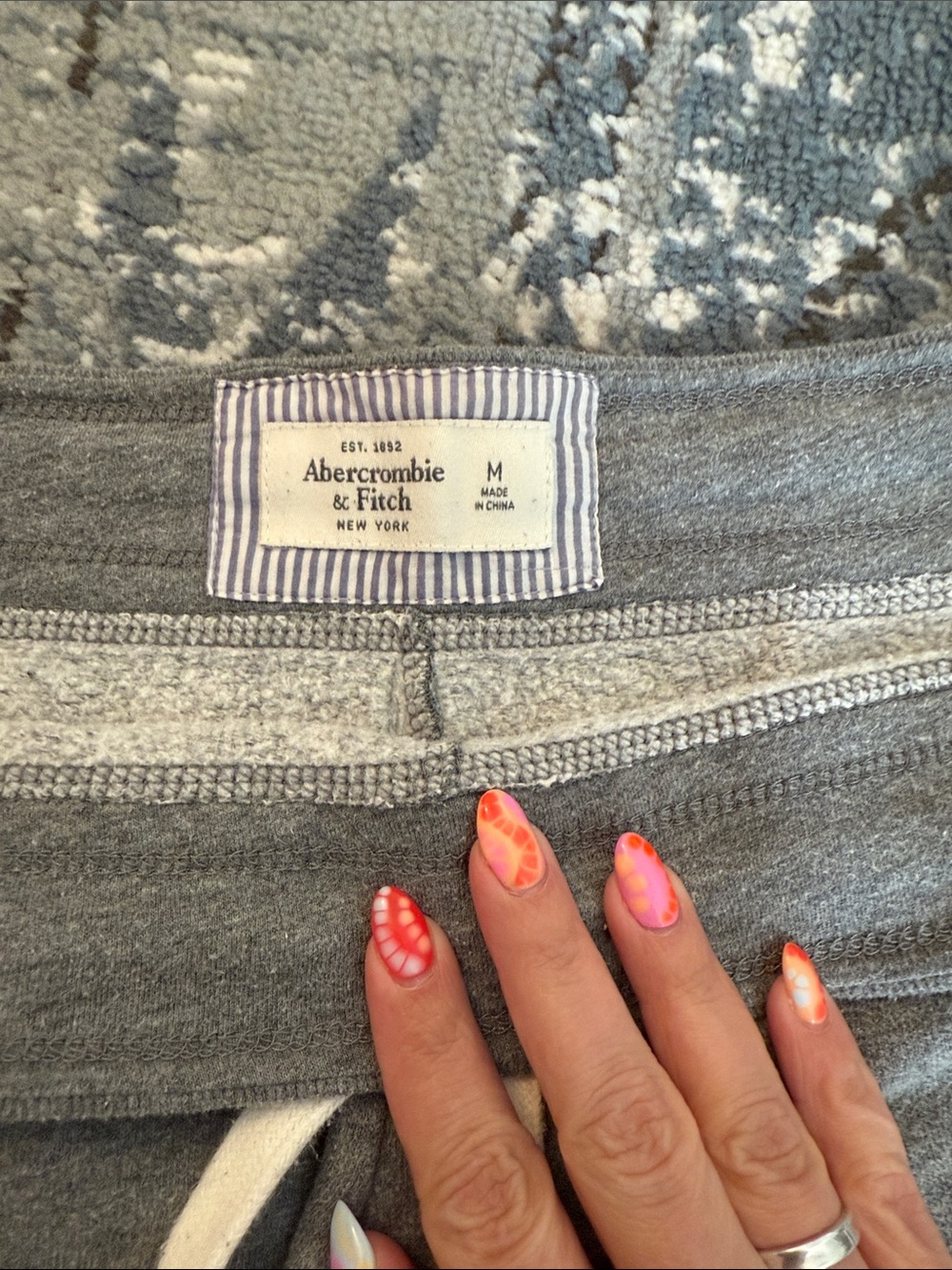 Abercrombie & Fitch Gray Athletic Drawstring Shorts with Navy 'A' Patch - Picture 2 of 2